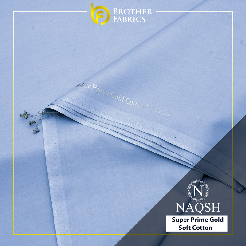 Brother Fabrics Naqsh Super Prime Gold Soft Cotton – Powder Blue | Premium Men's Unstitched Cotton Suit