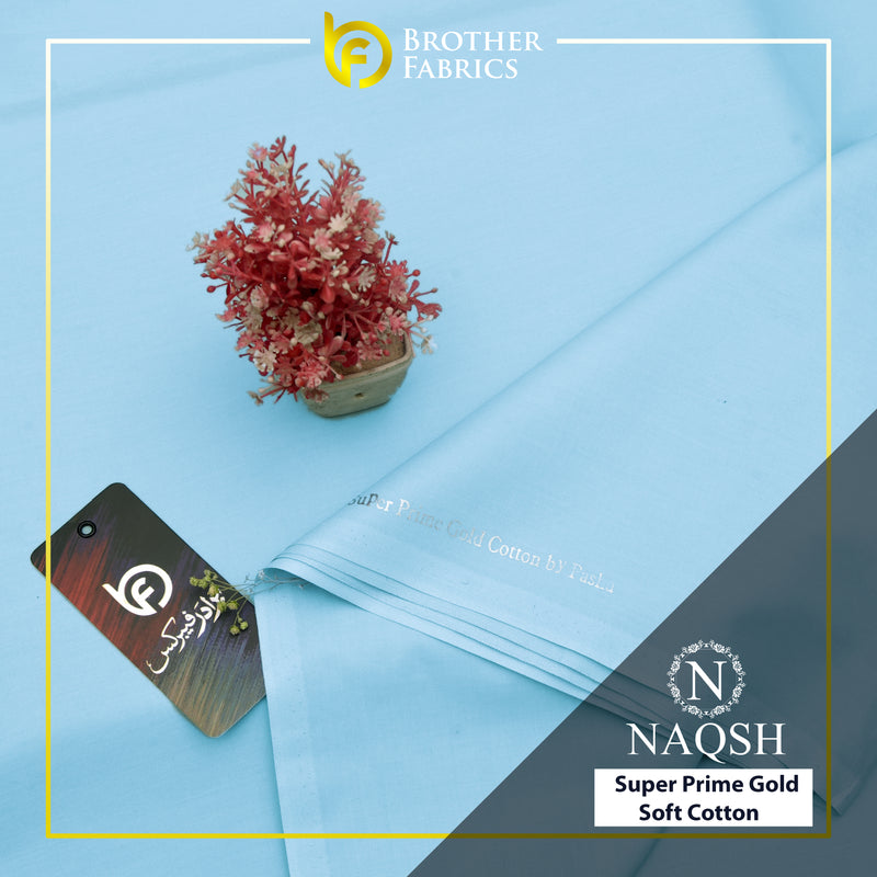 Brother Fabrics Naqsh Super Prime Gold Soft Cotton – Ice Blue | Premium Men's Unstitched Cotton Suit