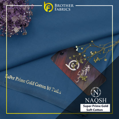 Brother Fabrics Naqsh Super Prime Gold Soft Cotton – Royal Steel Blue | Premium Soft Cotton Fabric