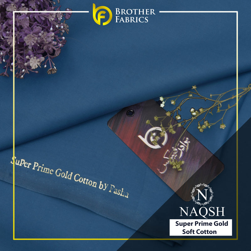 Brother Fabrics Naqsh Super Prime Gold Soft Cotton – Royal Steel Blue | Premium Soft Cotton Fabric