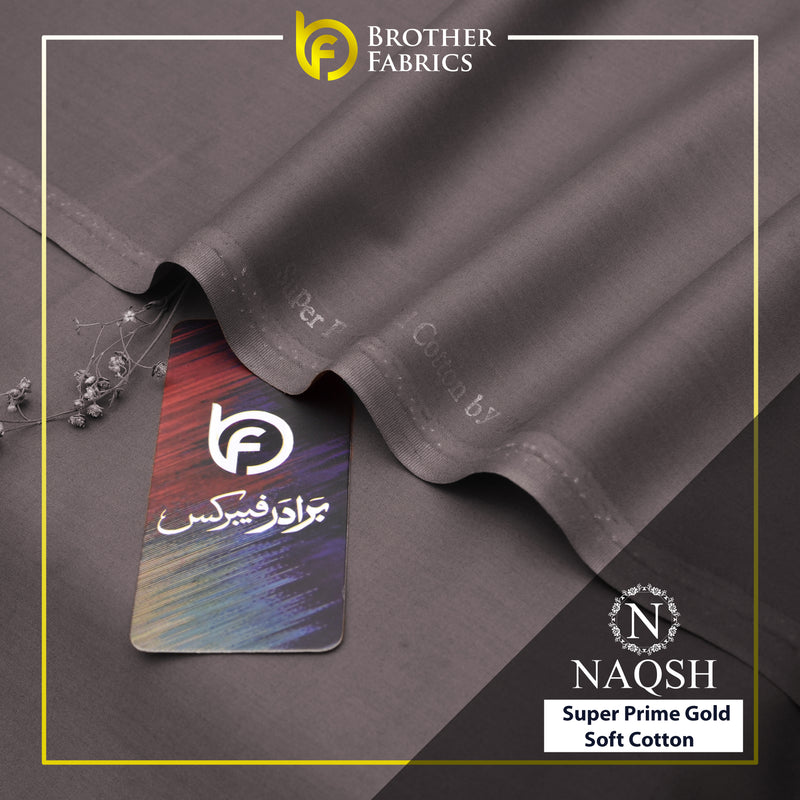 Brother Fabrics Naqsh Super Prime Gold Soft Cotton – Ash Grey | Premium Men's Unstitched Cotton Suit