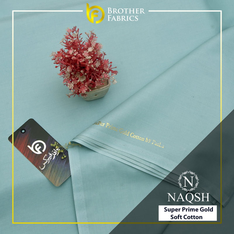 Brother Fabrics Naqsh Super Prime Gold Soft Cotton – Aqua Sky Blue | Premium Men's Unstitched Cotton Suit