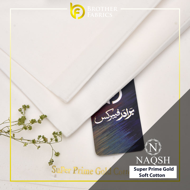 Brother Fabrics Naqsh Super Prime Gold Soft Cotton – Royal Ivory | Premium Soft Cotton Fabric
