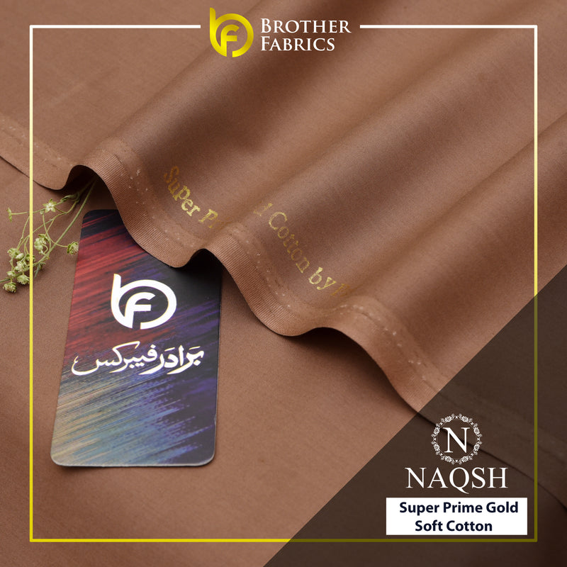 Brother Fabrics Naqsh Super Prime Gold Soft Cotton – Walnut Brown | Premium Men's Unstitched Cotton Suit
