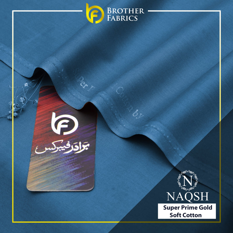 Brother Fabrics Naqsh Super Prime Gold Soft Cotton – Steel Blue | Premium Men's Unstitched Cotton Suit
