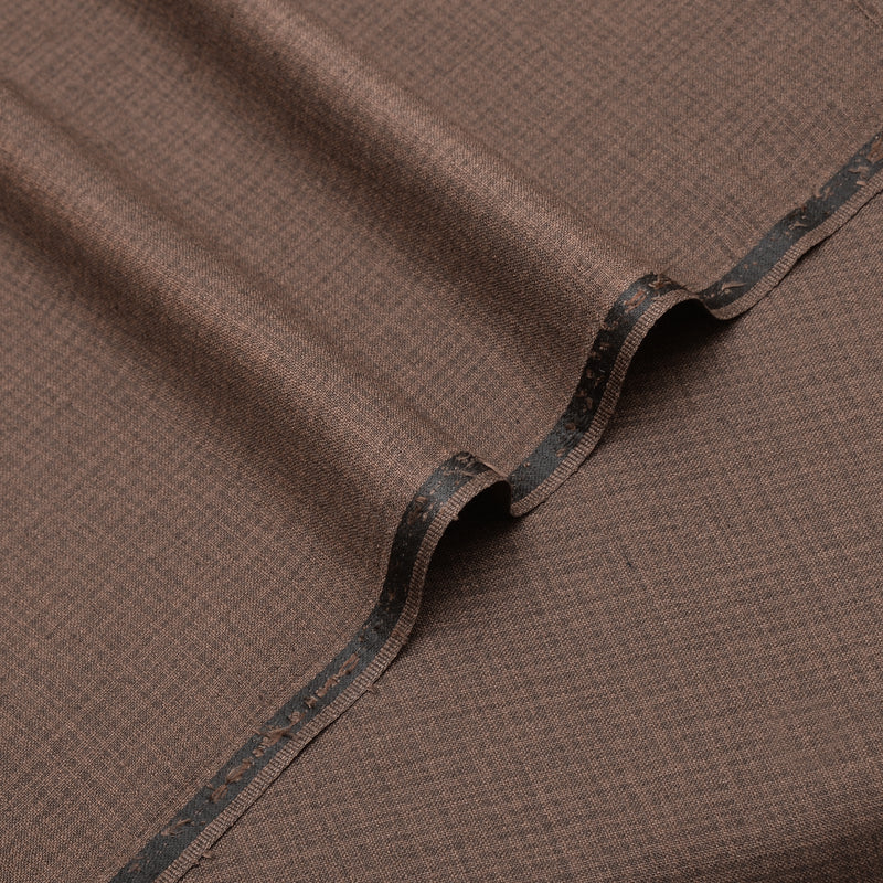 Premium Textured Brown Check-Weave Unstitched Men’s Suiting Fabric