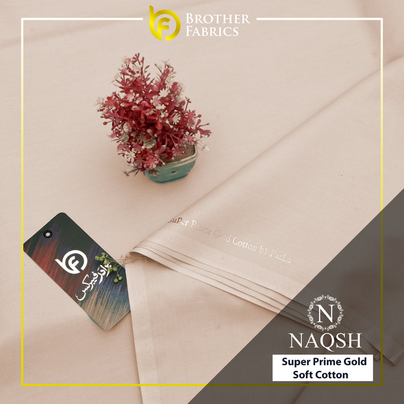 Brother Fabrics Naqsh Super Prime Gold Soft Cotton – Sand Beige | Premium Men's Unstitched Cotton Suit