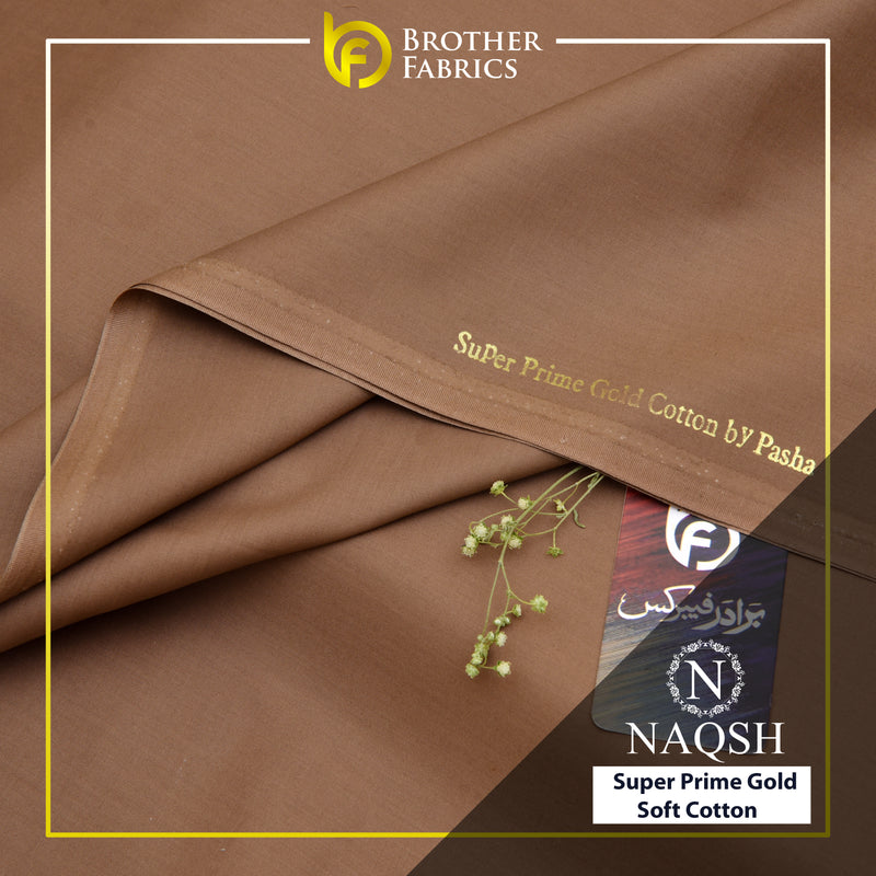 Brother Fabrics Naqsh Super Prime Gold Soft Cotton – Walnut Brown | Premium Men's Unstitched Cotton Suit