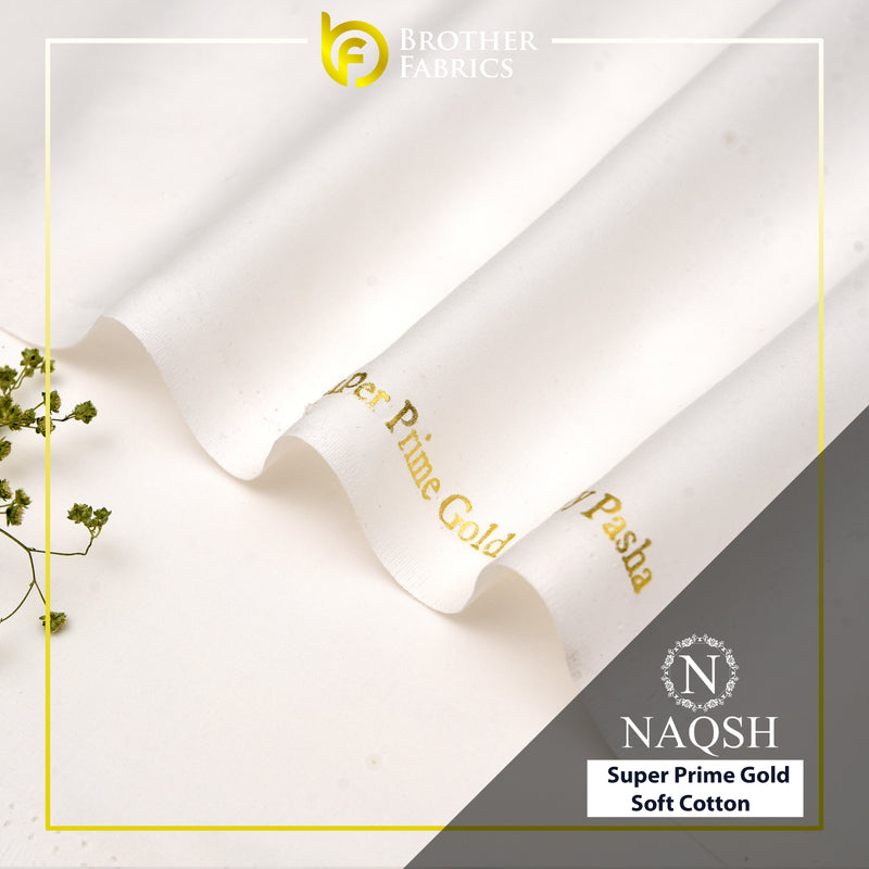 Brother Fabrics Naqsh Super Prime Gold Soft Cotton – Royal Ivory | Premium Soft Cotton Fabric