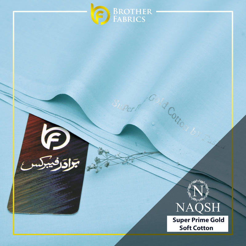 Brother Fabrics Naqsh Super Prime Gold Soft Cotton – Ice Blue | Premium Men's Unstitched Cotton Suit