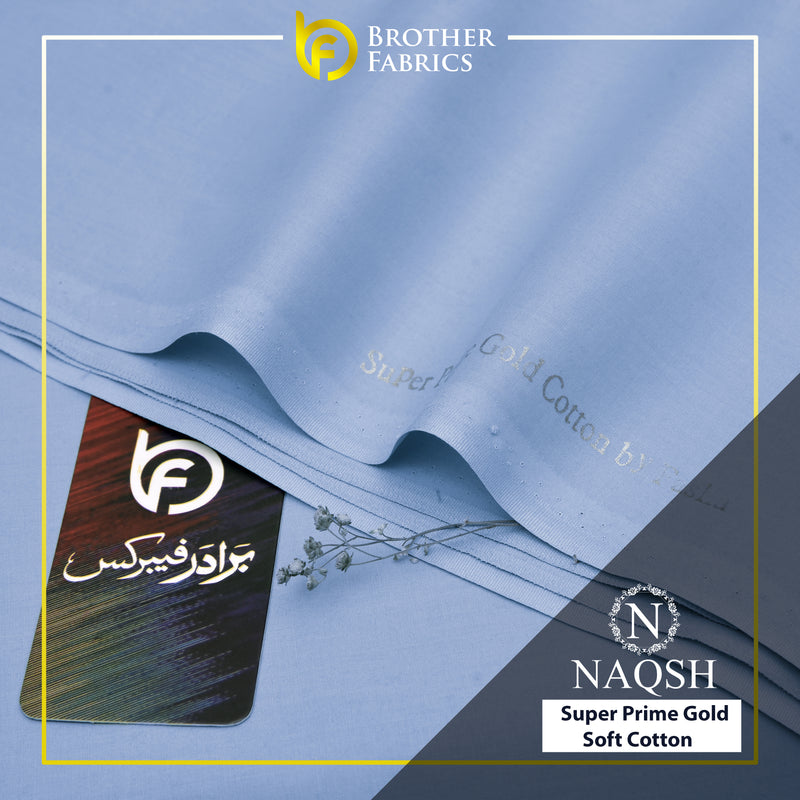 Brother Fabrics Naqsh Super Prime Gold Soft Cotton – Powder Blue | Premium Men's Unstitched Cotton Suit