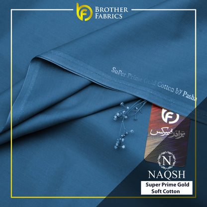 Brother Fabrics Naqsh Super Prime Gold Soft Cotton – Steel Blue | Premium Men's Unstitched Cotton Suit
