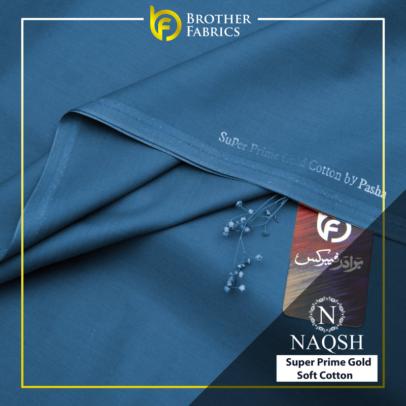 Brother Fabrics Naqsh Super Prime Gold Soft Cotton – Steel Blue | Premium Men's Unstitched Cotton Suit
