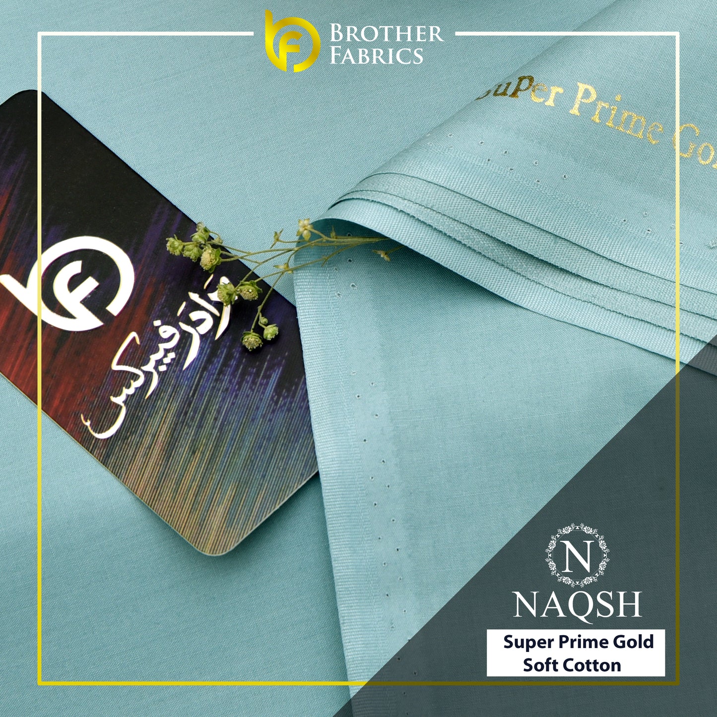 Brother Fabrics Naqsh Super Prime Gold Soft Cotton – Aqua Sky Blue | Premium Men's Unstitched Cotton Suit