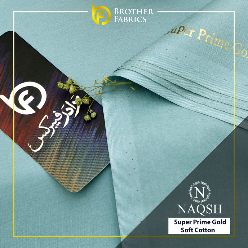 Brother Fabrics Naqsh Super Prime Gold Soft Cotton – Aqua Sky Blue | Premium Men's Unstitched Cotton Suit