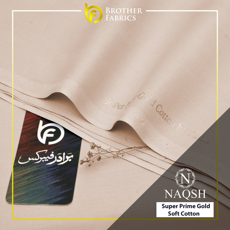 Brother Fabrics Naqsh Super Prime Gold Soft Cotton – Sand Beige | Premium Men's Unstitched Cotton Suit