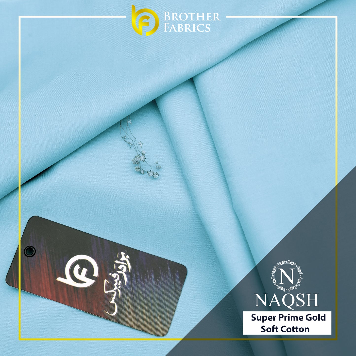Brother Fabrics Naqsh Super Prime Gold Soft Cotton – Ice Blue | Premium Men's Unstitched Cotton Suit