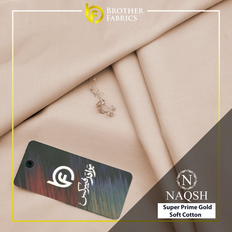Brother Fabrics Naqsh Super Prime Gold Soft Cotton – Sand Beige | Premium Men's Unstitched Cotton Suit
