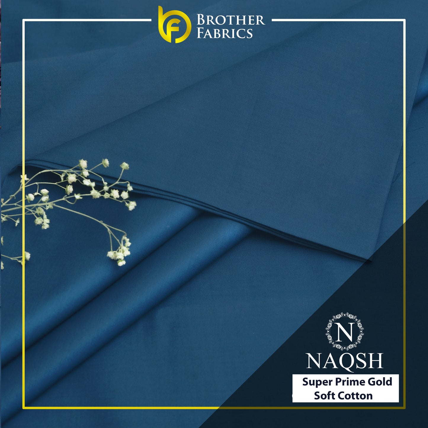 Brother Fabrics Naqsh Super Prime Gold Soft Cotton – Royal Steel Blue | Premium Soft Cotton Fabric