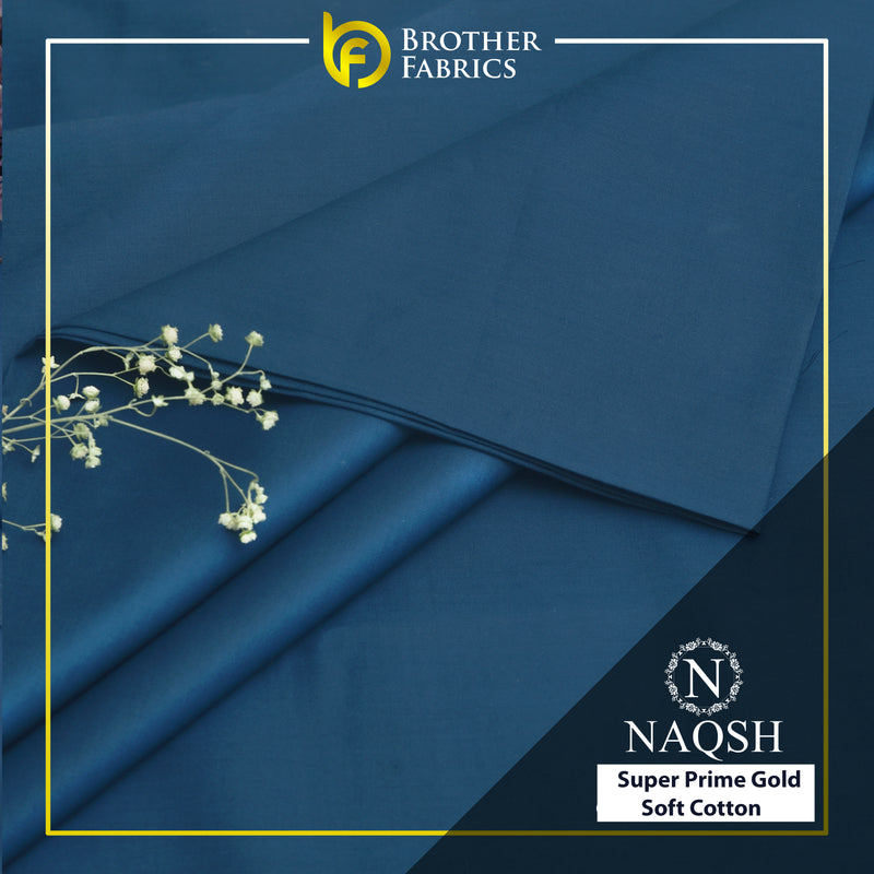 Brother Fabrics Naqsh Super Prime Gold Soft Cotton – Royal Steel Blue | Premium Soft Cotton Fabric