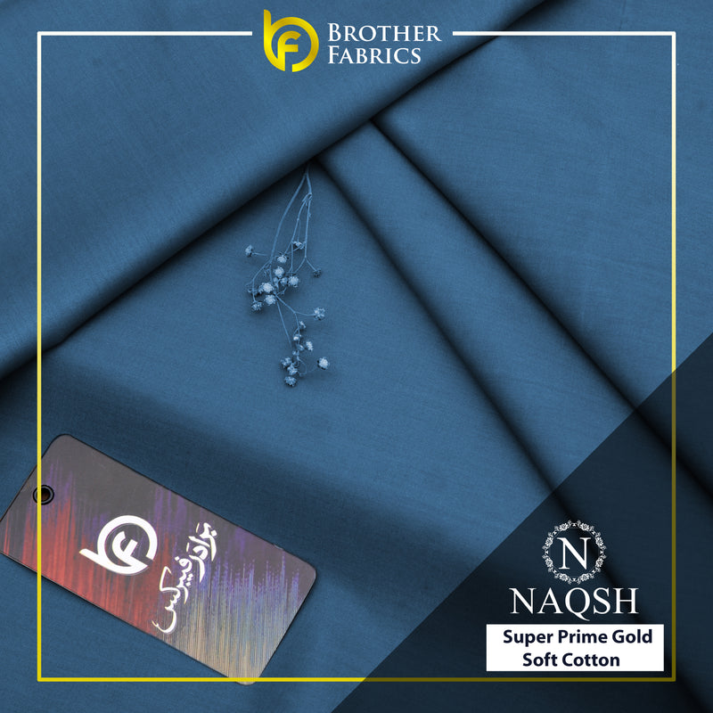 Brother Fabrics Naqsh Super Prime Gold Soft Cotton – Steel Blue | Premium Men's Unstitched Cotton Suit