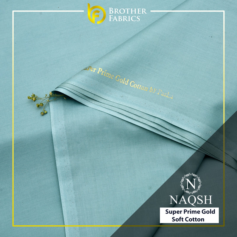 Brother Fabrics Naqsh Super Prime Gold Soft Cotton – Aqua Sky Blue | Premium Men's Unstitched Cotton Suit