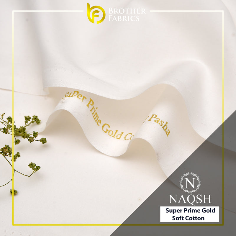 Brother Fabrics Naqsh Super Prime Gold Soft Cotton – Royal Ivory | Premium Soft Cotton Fabric