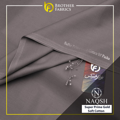 Brother Fabrics Naqsh Super Prime Gold Soft Cotton – Ash Grey | Premium Men's Unstitched Cotton Suit