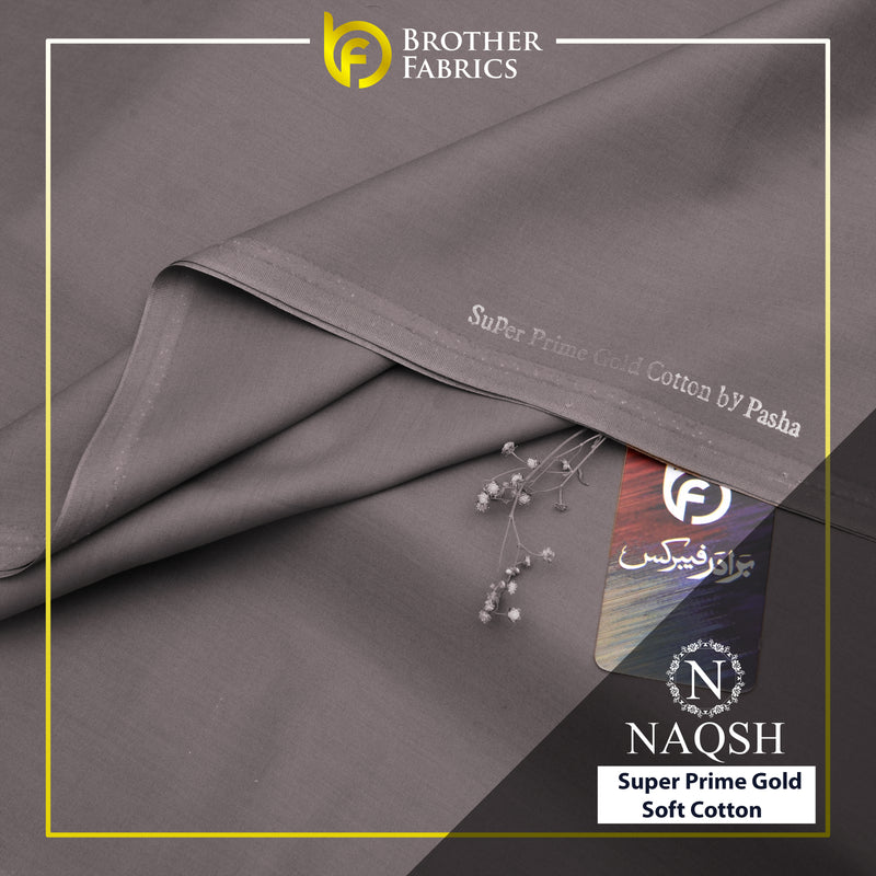 Brother Fabrics Naqsh Super Prime Gold Soft Cotton – Ash Grey | Premium Men's Unstitched Cotton Suit