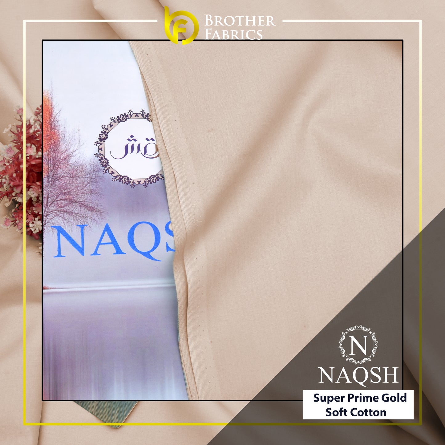 Brother Fabrics Naqsh Super Prime Gold Soft Cotton – Sand Beige | Premium Men's Unstitched Cotton Suit
