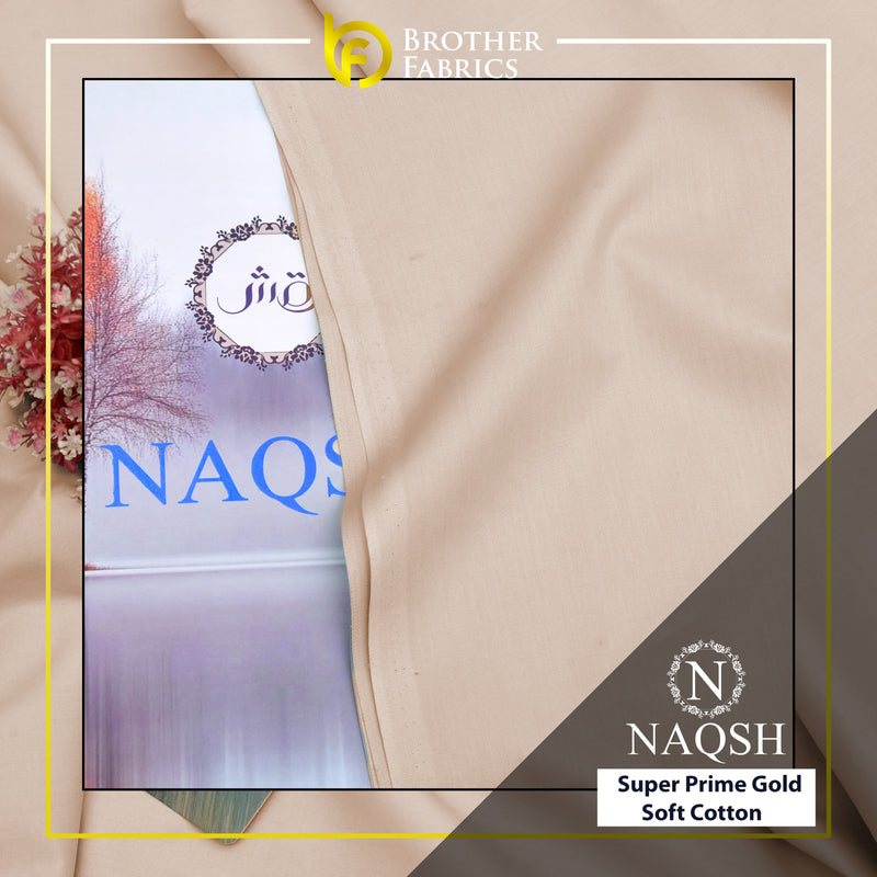 Brother Fabrics Naqsh Super Prime Gold Soft Cotton – Sand Beige | Premium Men's Unstitched Cotton Suit
