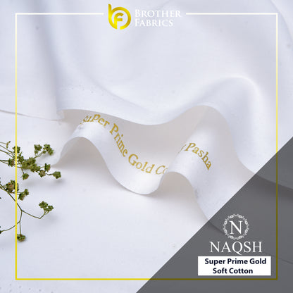 Brother Fabrics Naqsh Super Prime Gold Soft Cotton – Classic Snow White | Premium Men's Unstitched Cotton Suit
