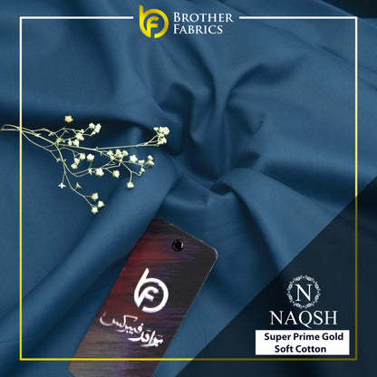 Brother Fabrics Naqsh Super Prime Gold Soft Cotton – Royal Steel Blue | Premium Soft Cotton Fabric