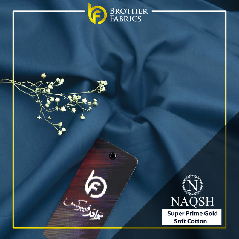 Brother Fabrics Naqsh Super Prime Gold Soft Cotton – Royal Steel Blue | Premium Soft Cotton Fabric