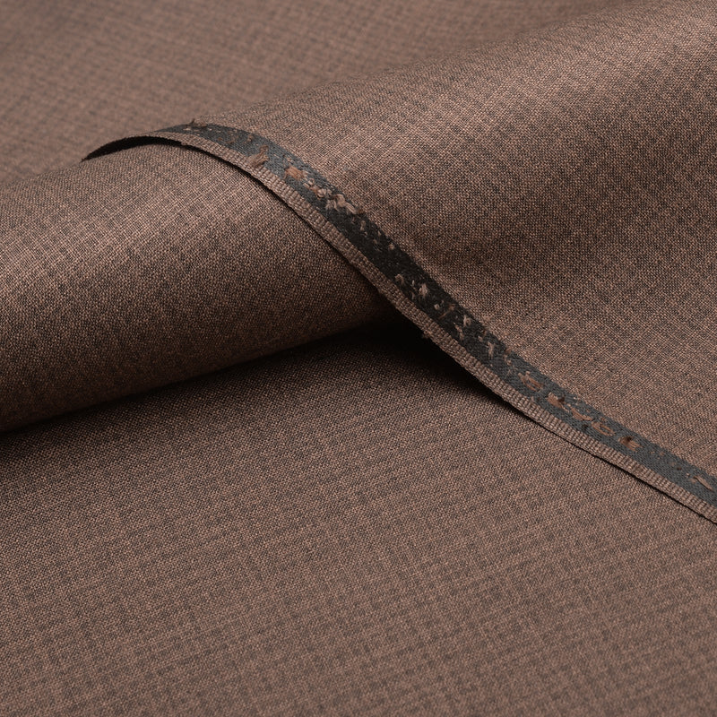 Premium Textured Brown Check-Weave Unstitched Men’s Suiting Fabric