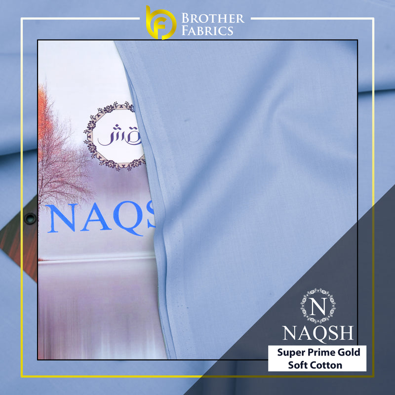 Brother Fabrics Naqsh Super Prime Gold Soft Cotton – Powder Blue | Premium Men's Unstitched Cotton Suit