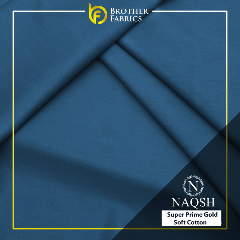 Brother Fabrics Naqsh Super Prime Gold Soft Cotton – Steel Blue | Premium Men's Unstitched Cotton Suit