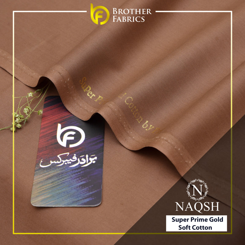 Brother Fabrics Naqsh Super Prime Gold Soft Cotton – Walnut Brown | Premium Men's Unstitched Cotton Suit