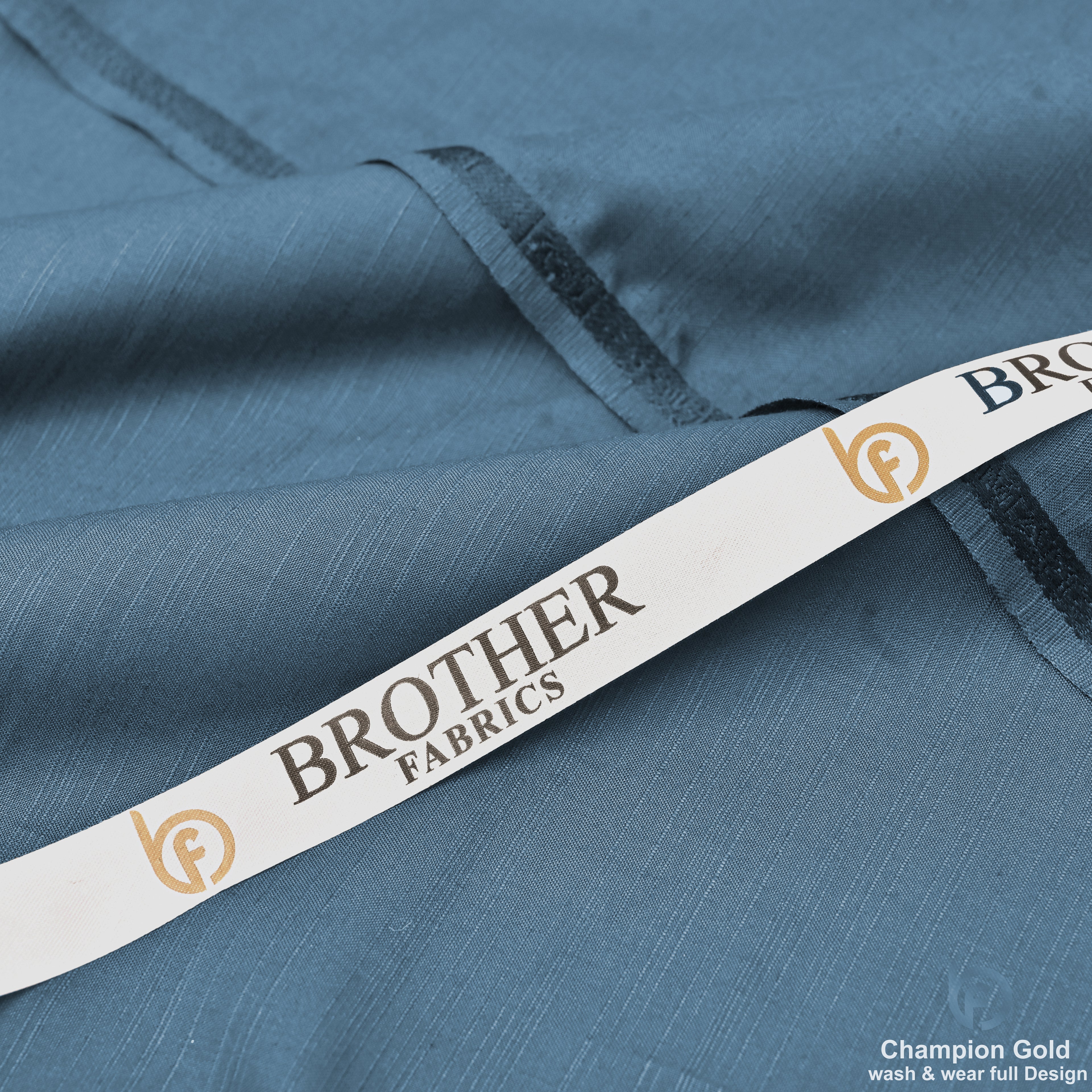 Champion Gold – Steel Blue | Premium Wash & Wear Full Design Fabric
