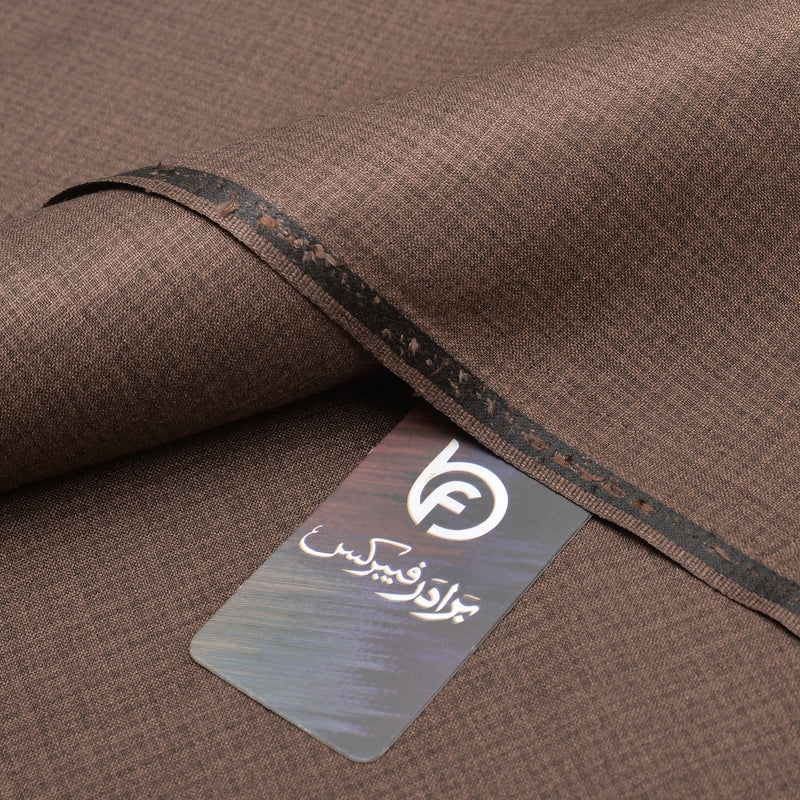 Premium Textured Brown Check-Weave Unstitched Men’s Suiting Fabric