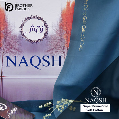 Brother Fabrics Naqsh Super Prime Gold Soft Cotton – Royal Steel Blue | Premium Soft Cotton Fabric