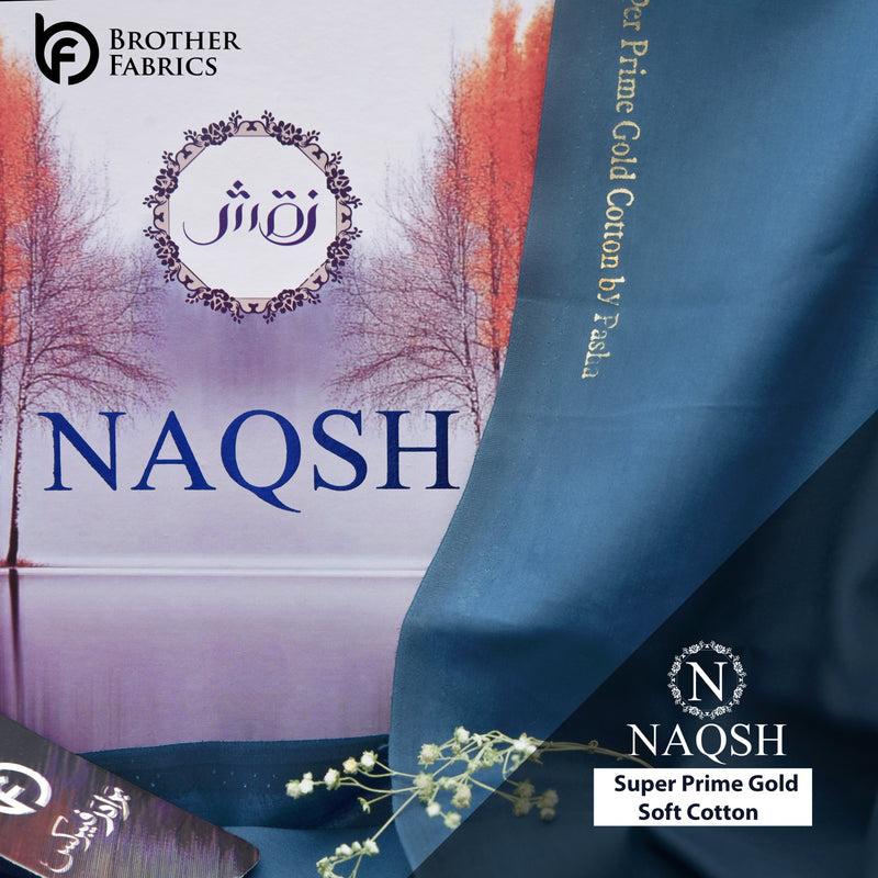 Brother Fabrics Naqsh Super Prime Gold Soft Cotton – Royal Steel Blue | Premium Soft Cotton Fabric