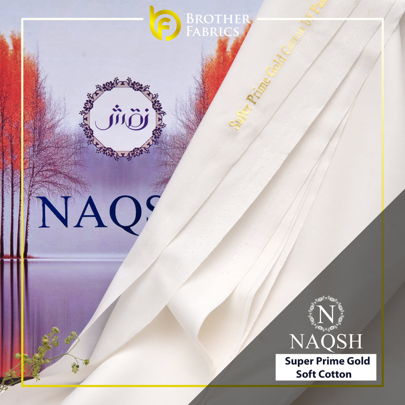 Brother Fabrics Naqsh Super Prime Gold Soft Cotton – Royal Ivory | Premium Soft Cotton Fabric