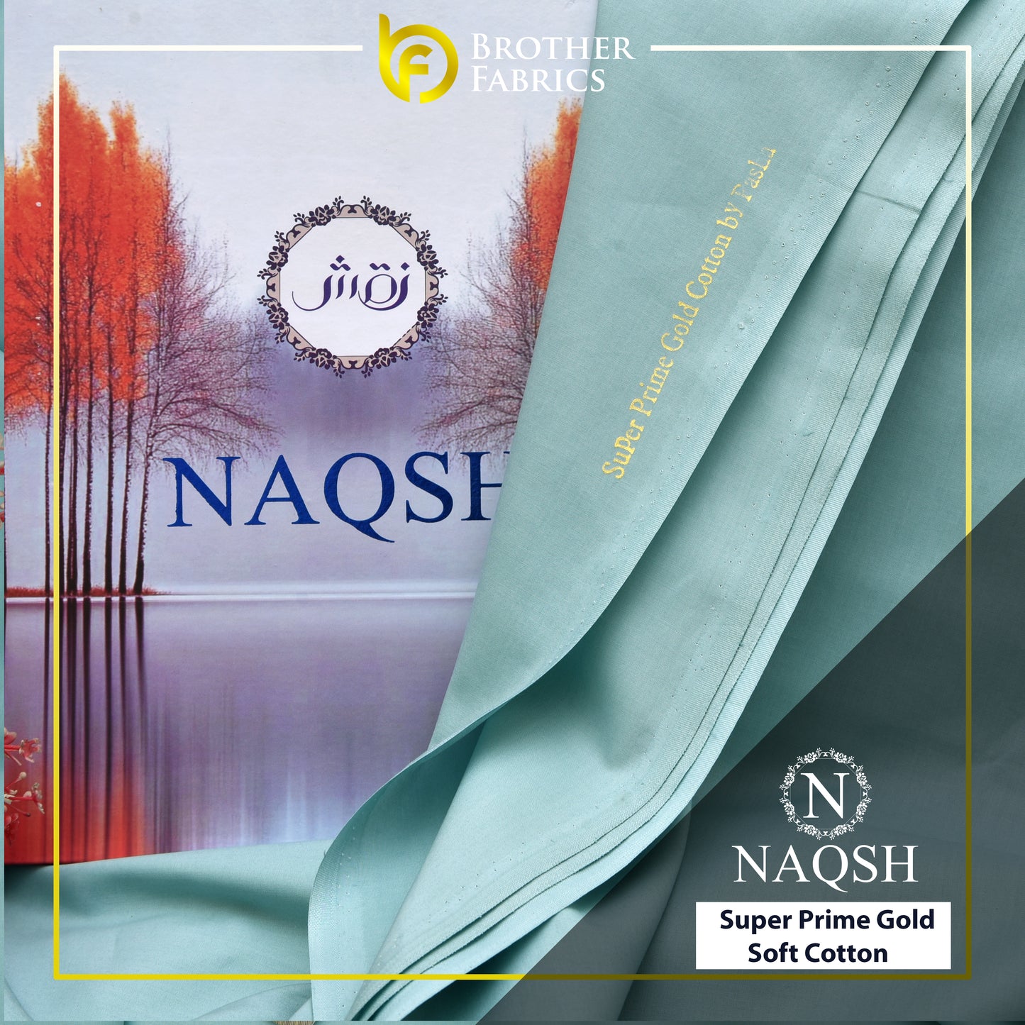 Brother Fabrics Naqsh Super Prime Gold Soft Cotton – Aqua Sky Blue | Premium Men's Unstitched Cotton Suit