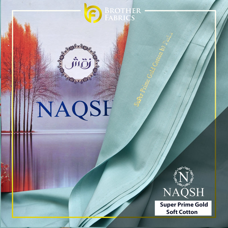 Brother Fabrics Naqsh Super Prime Gold Soft Cotton – Aqua Sky Blue | Premium Men's Unstitched Cotton Suit