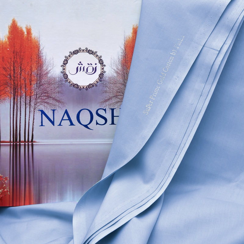 Brother Fabrics Naqsh Super Prime Gold Soft Cotton – Powder Blue | Premium Men's Unstitched Cotton Suit