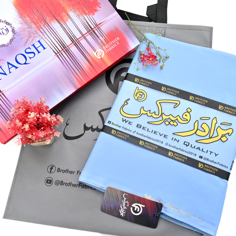 Brother Fabrics Naqsh Super Prime Gold Soft Cotton – Ice Blue | Premium Men's Unstitched Cotton Suit