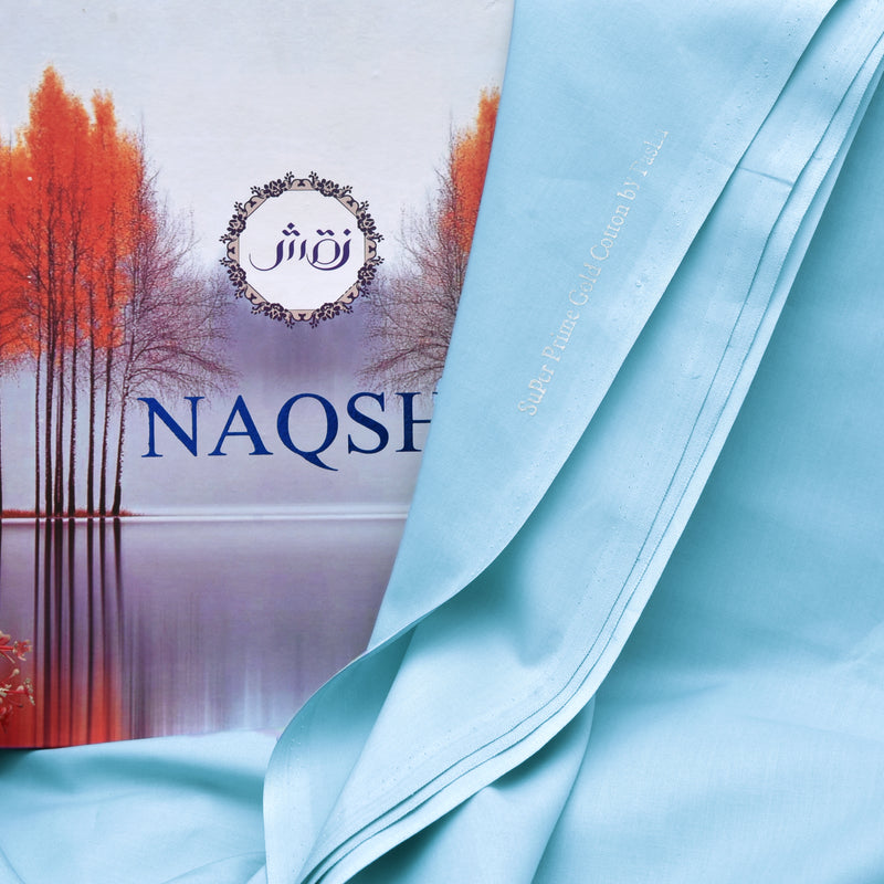 Brother Fabrics Naqsh Super Prime Gold Soft Cotton – Ice Blue | Premium Men's Unstitched Cotton Suit