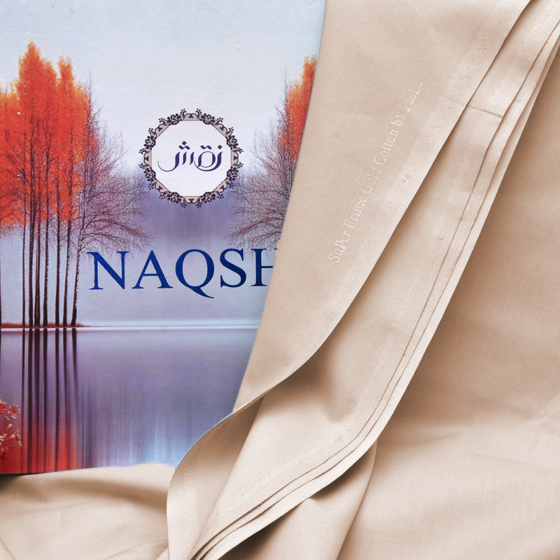 Brother Fabrics Naqsh Super Prime Gold Soft Cotton – Sand Beige | Premium Men's Unstitched Cotton Suit